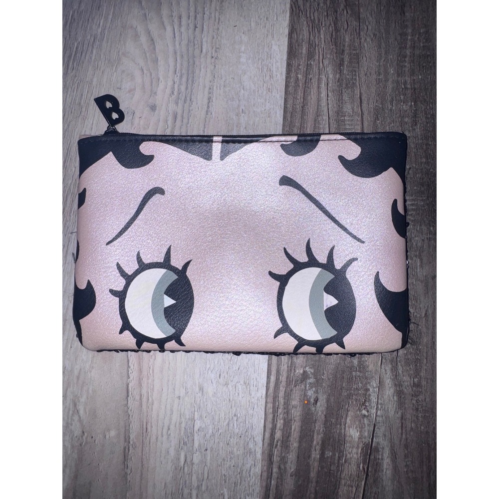 Betty Boop Pink Sequin Makeup Bag Cosmetic Pouch Pink Black Graphic Eyes Zipper